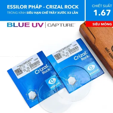 Tròng Kính Siêu Mỏng Chống Ánh Sáng Xanh Crizal Rock Blue Uv Essilor 1.67