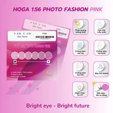 Tròng Kính HOGA 1.56 Photo Fashion Pink – Đổi Màu Hồng Thời Trang, Chống Chói Cao Cấp