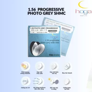 Tròng Kính HOGA 1.56 Progressive Photo Grey SHMC – Đa Tròng Đổi Màu Xám, Chống Trầy – Chống Chói Cao Cấp