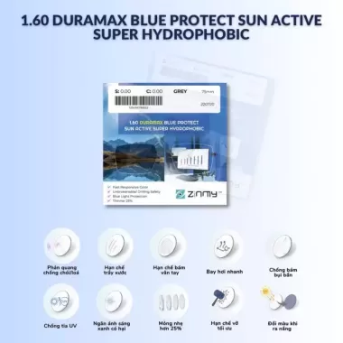  Đơn tròng ZINMY 1.60 DURAMAX BLUE PROTECT SUN ACTIVE SUPER HYDROPHOBIC