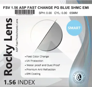 Tròng Kính Đổi Màu Khói Chống Ánh Sáng Xanh Rocky Smart 1.56 Asp Chính Hãng