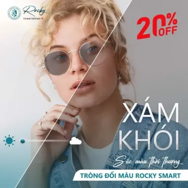 Tròng Kính Đổi Màu Khói Chống Ánh Sáng Xanh Rocky Smart 1.56 Asp Chính Hãng