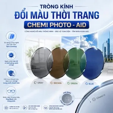 Chemi Photo Aid 1.60 Tròng Kính Đổi Màu Chống Ánh Sáng Xanh – Chính Hãng