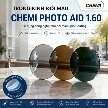 Chemi Photo Aid 1.60 Tròng Kính Đổi Màu Chống Ánh Sáng Xanh – Chính Hãng