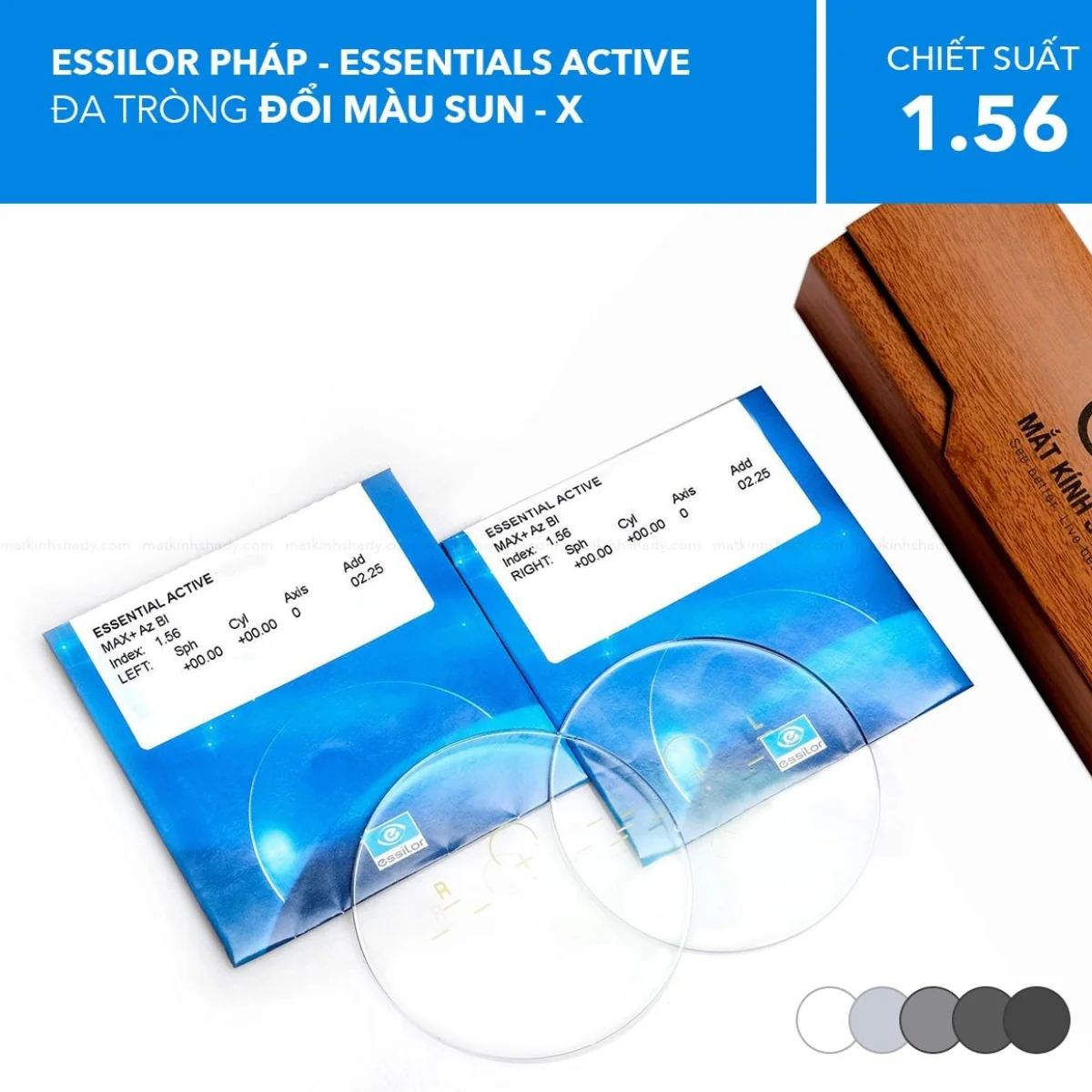 Đa Tròng Đổi Màu Sun X Essentials Active Essilor 1.56