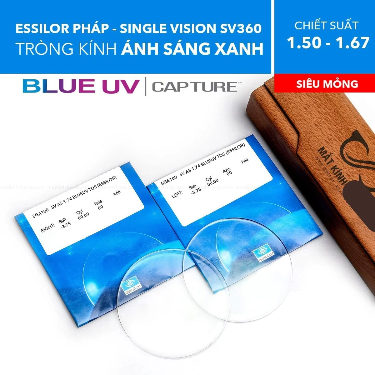 Tròng Kính Kỹ Thuật Số Single Vision BlueUV Max Az SV360 Essilor