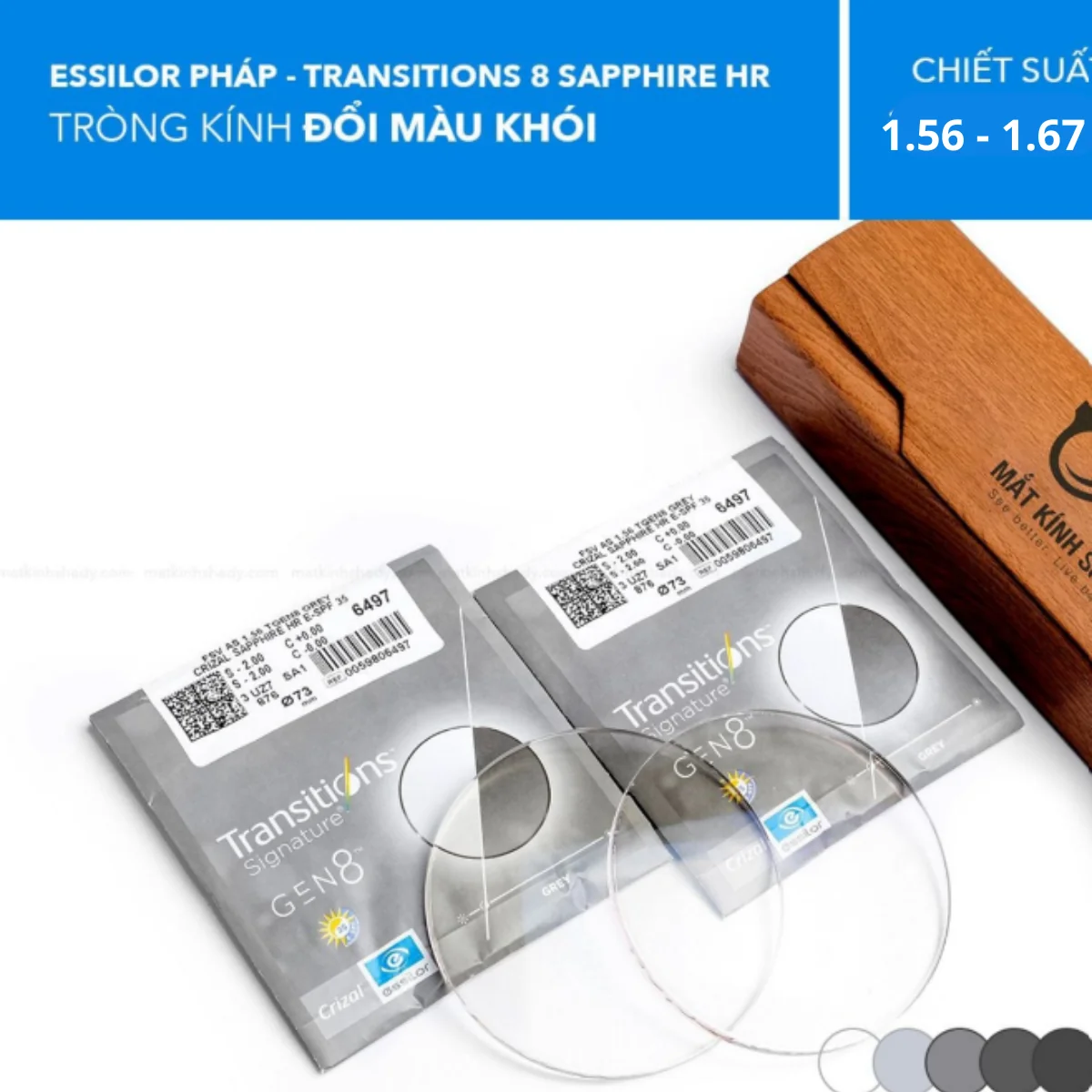 Tròng Kính Đổi Màu Transitions 8 Sapphire HR Essilor