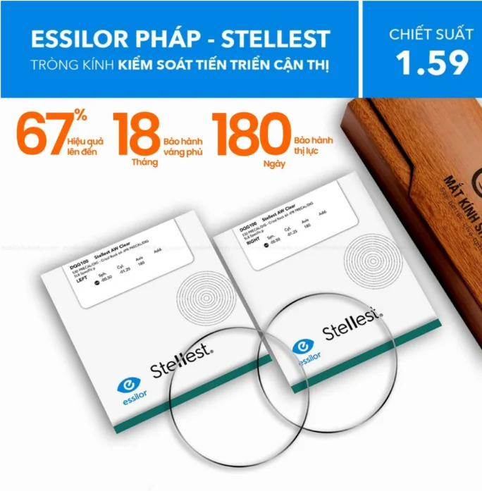 Tròng Kính Kiểm Soát Tiến Triển Cận Thị Stellest Essilor 1.59 Airwear