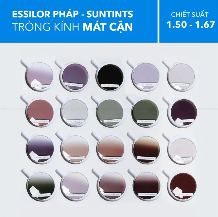 Tròng Kính Râm Cận Essilor Suntints Blue UV MaxAz