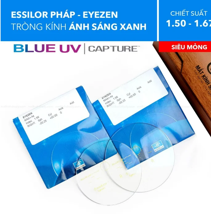 Tròng Kính Chống Ánh Sáng Xanh Blue Uv Eyezen Start/ Eyezen Boost Váng Prevencia/Rock/Sapphire Essilor