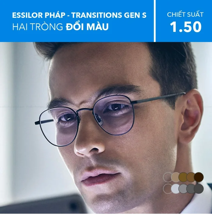 Tròng Kính Hai Tròng Đổi Màu Transitions Gen S Essilor 1.50