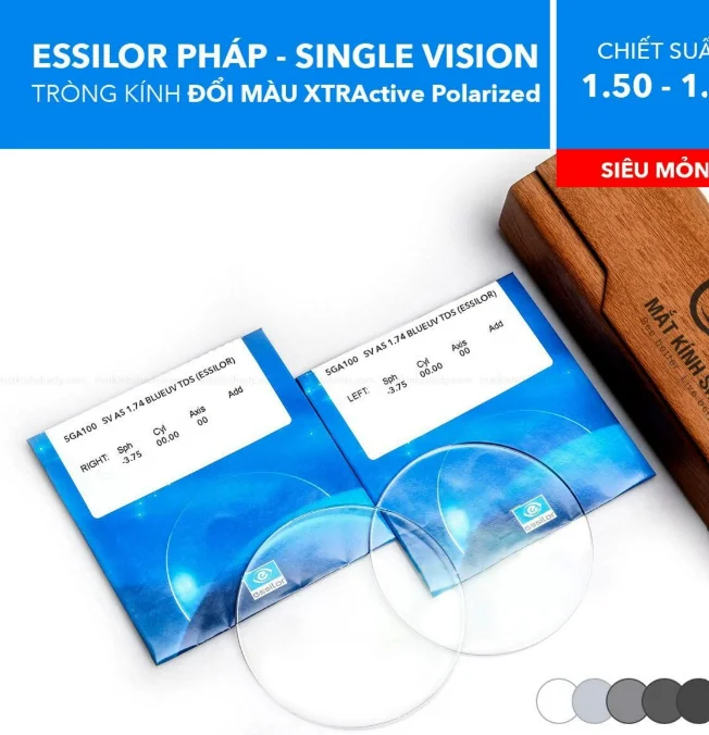 Tròng Kính Kỹ Thuật Số Single Vision Đổi Màu Transitions XTRActive Polarized Crizal Rock SV360 Essilor