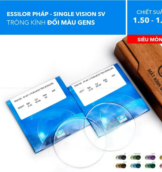 Tròng Kính Kỹ Thuật Số Single Vision Đổi Màu Transitions Gen S Crizal Rock SV Essilor