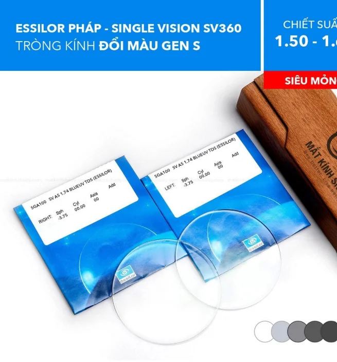 Tròng Kính Kỹ Thuật Số Single Vision Đổi Màu Transitions Gen S Max Az SV360 Essilor