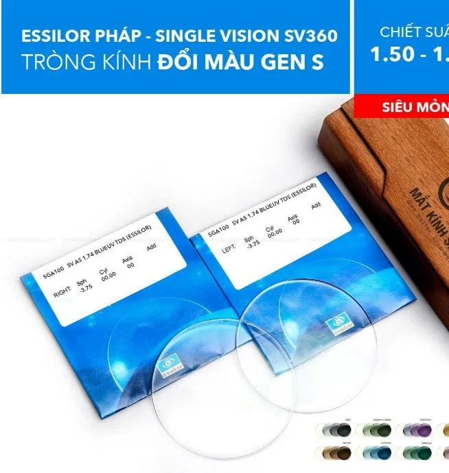 Tròng Kính Kỹ Thuật Số Single Vision Đổi Màu Transitions XTRActive Crizal Rock SV360 Essilor