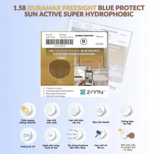 1.58 DURAMAX FREESIGHT BLUE PROTECT SUN ACTIVE SUPER HYDROPHOBIC (AMBER BROWN)