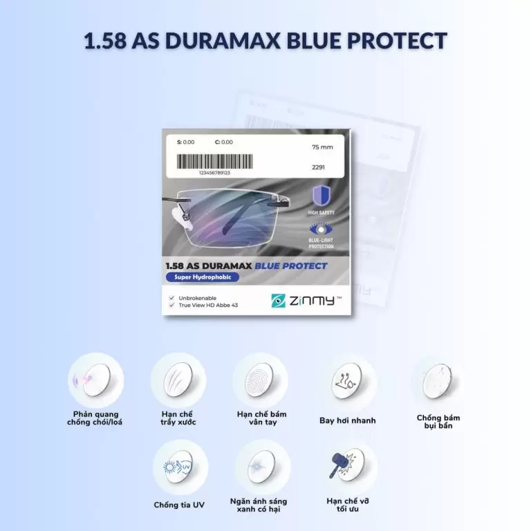  Đơn tròng ZINMY 1.58 AS DURAMAX BLUE PROTECT