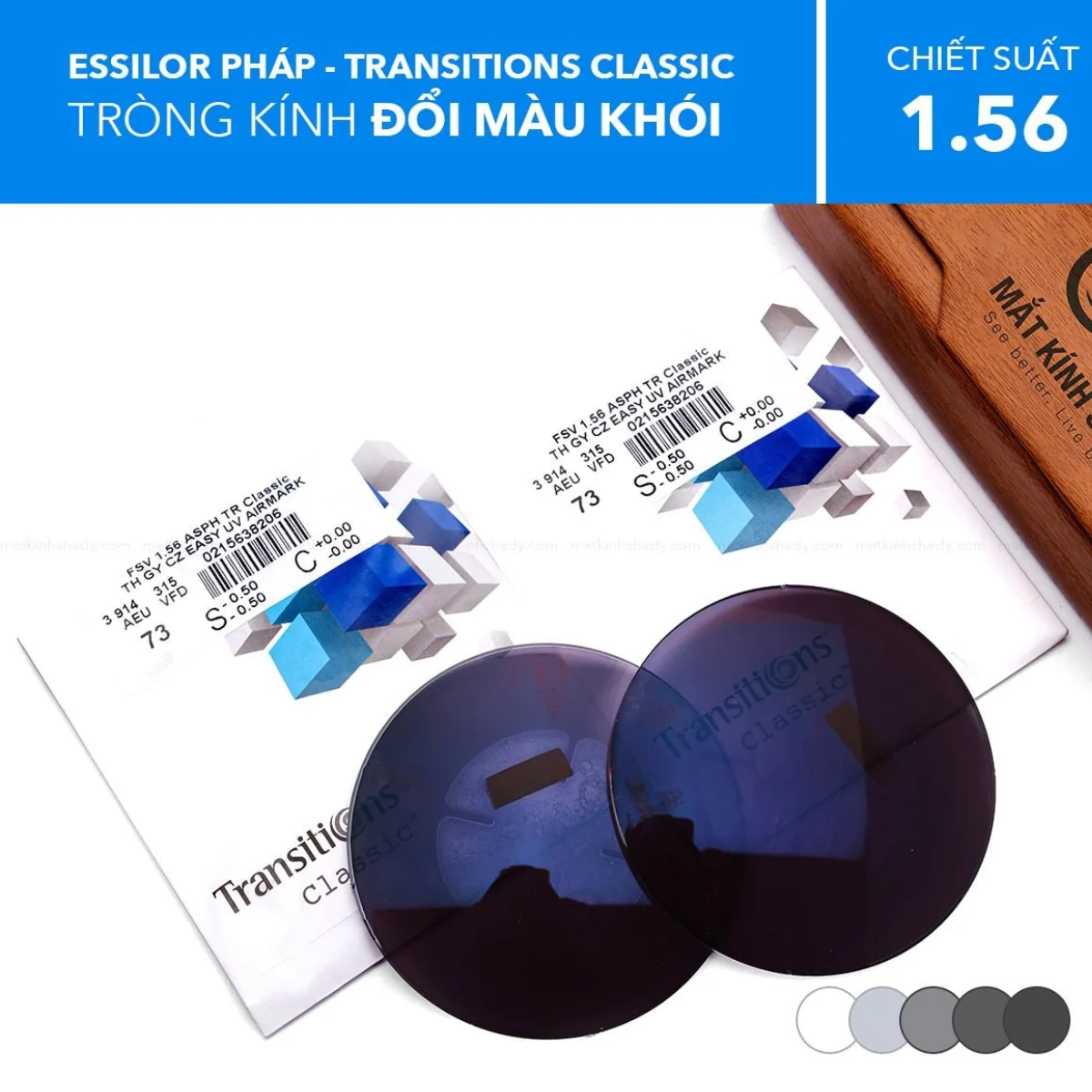 Tròng Kính Đổi Màu Trà/Khói Transitions Classic Essilor 1.56