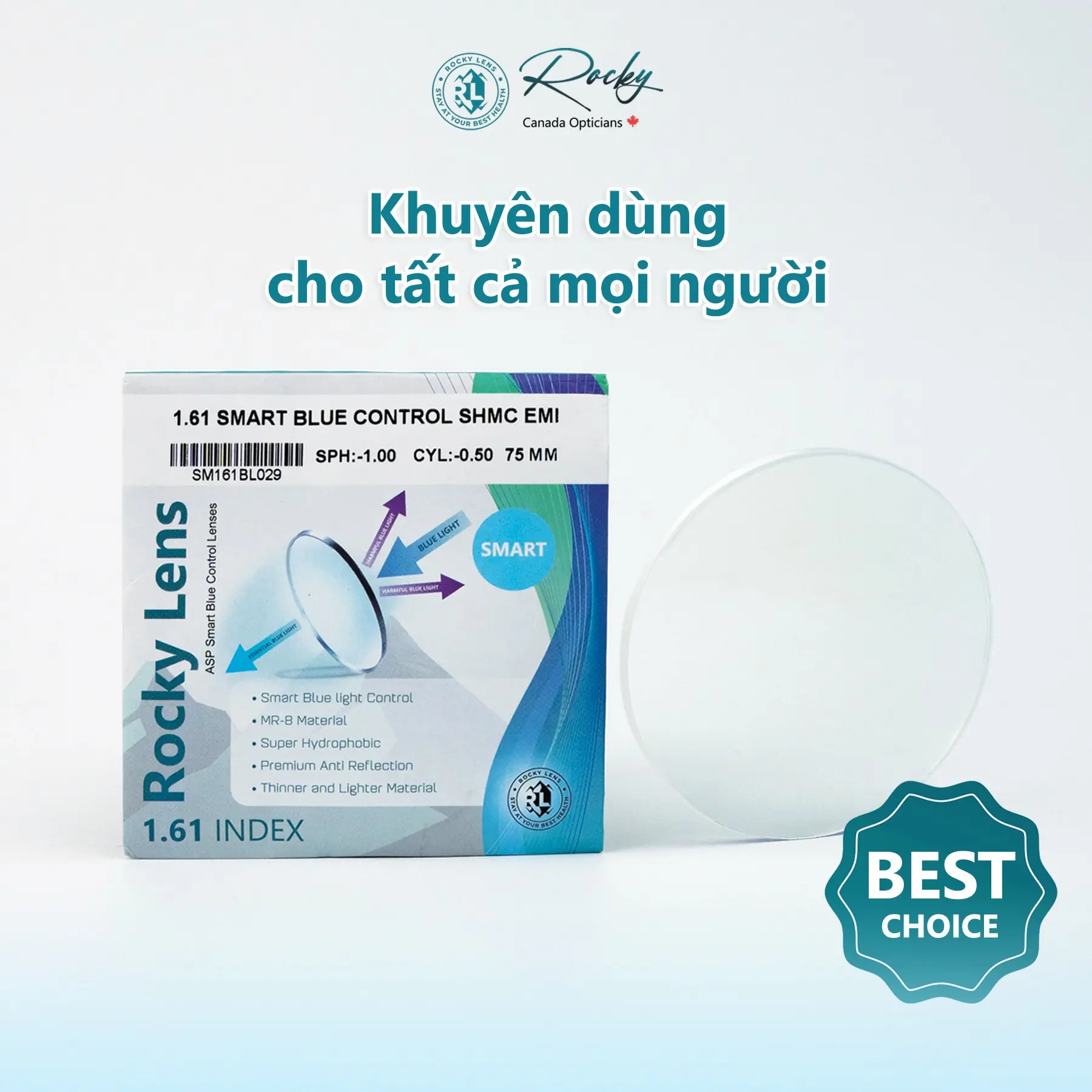 Tròng Kính Mỏng Lọc Ánh Sáng Xanh Thông Minh Rocky Smart Bluecontrol 1.61 Asp