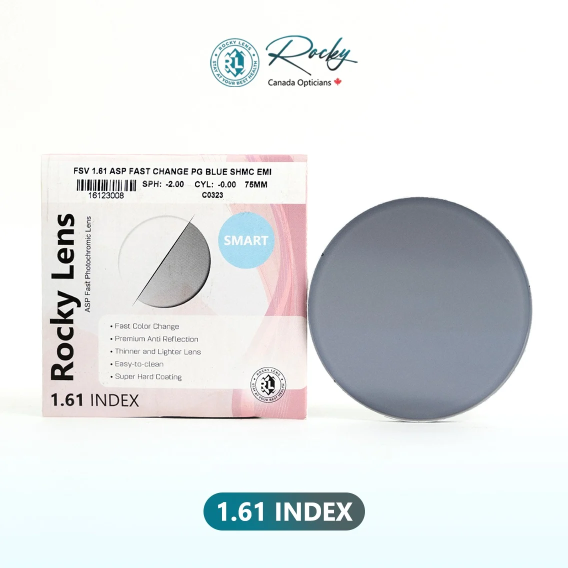 Tròng Kính Mỏng Đổi Màu Siêu Nhanh + Lọc Ánh Sáng Xanh Rocky Lens 1.61