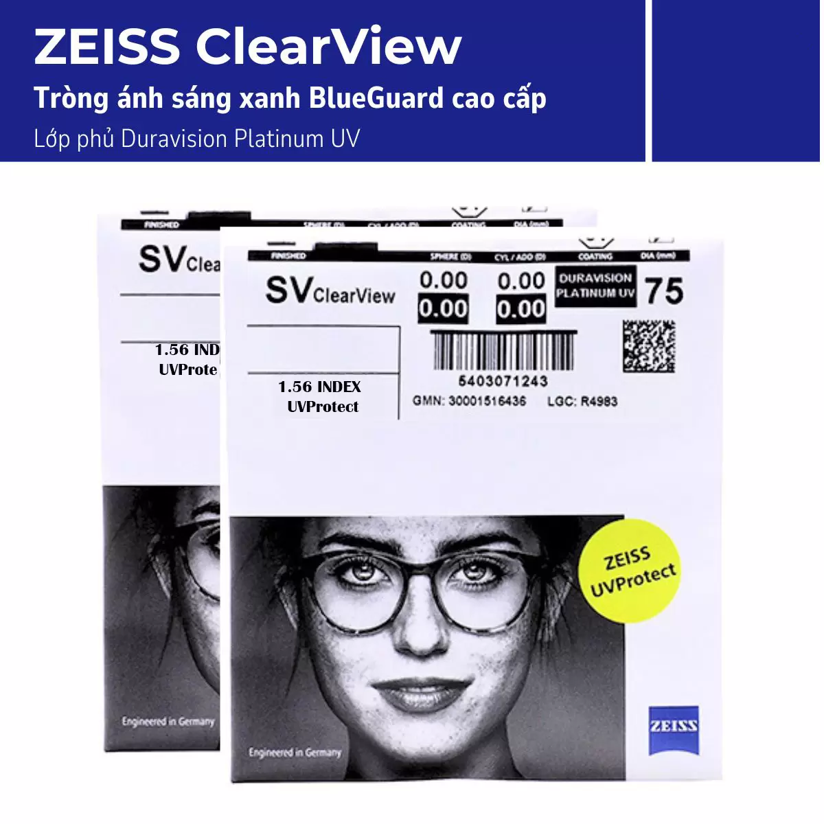 Tròng kính ZEISS ClearView Chống Ánh Sáng Xanh Giảm ám Vàng